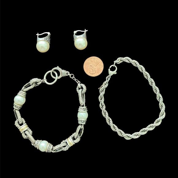 Sterling/14k pearl jewelry set - bracelets earrings and ring